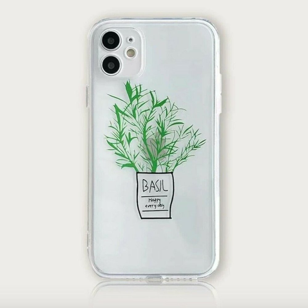 Basil Plant Print Protective Clear Case - iPhone 12/12 Pro